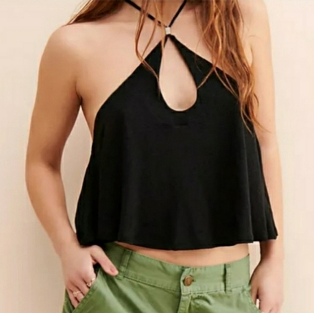 Free People Lightweight Linen Blend Cropped Halter Tank